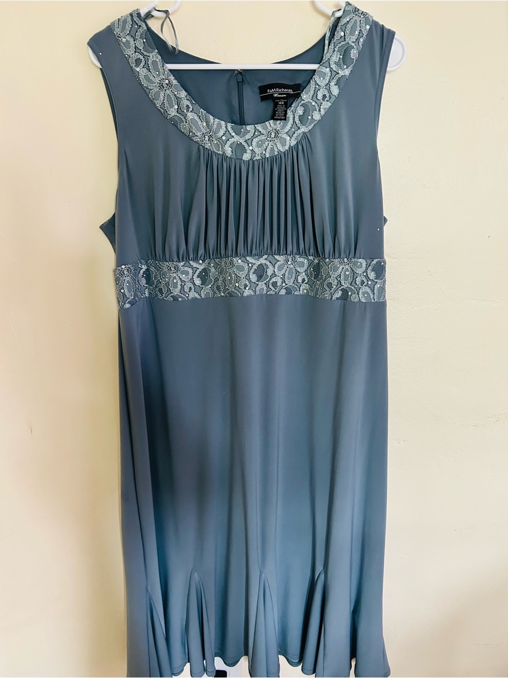 R&M Richards Slate Blue Lace-Trim Sleeveless Chemise